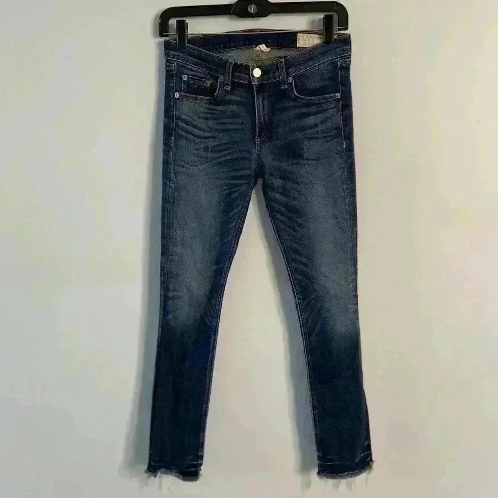 Rag & Bone Crop Jean Dark Distressed Wash Frayed‎ Hem Jeans Pants Size 27